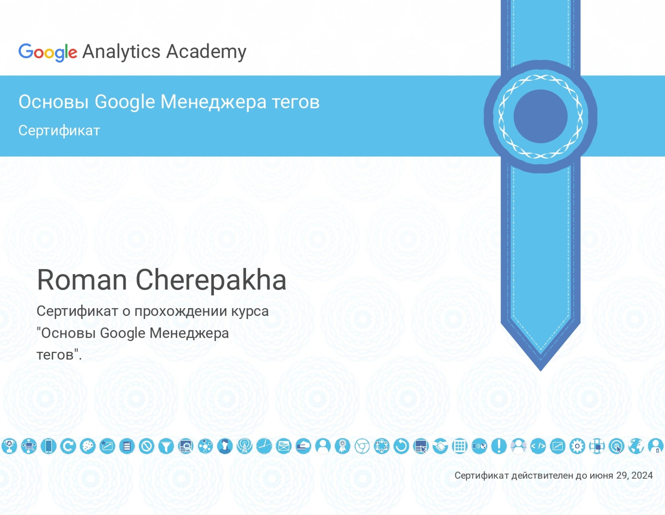 Сертификат Google Analytics Роман Черепаха